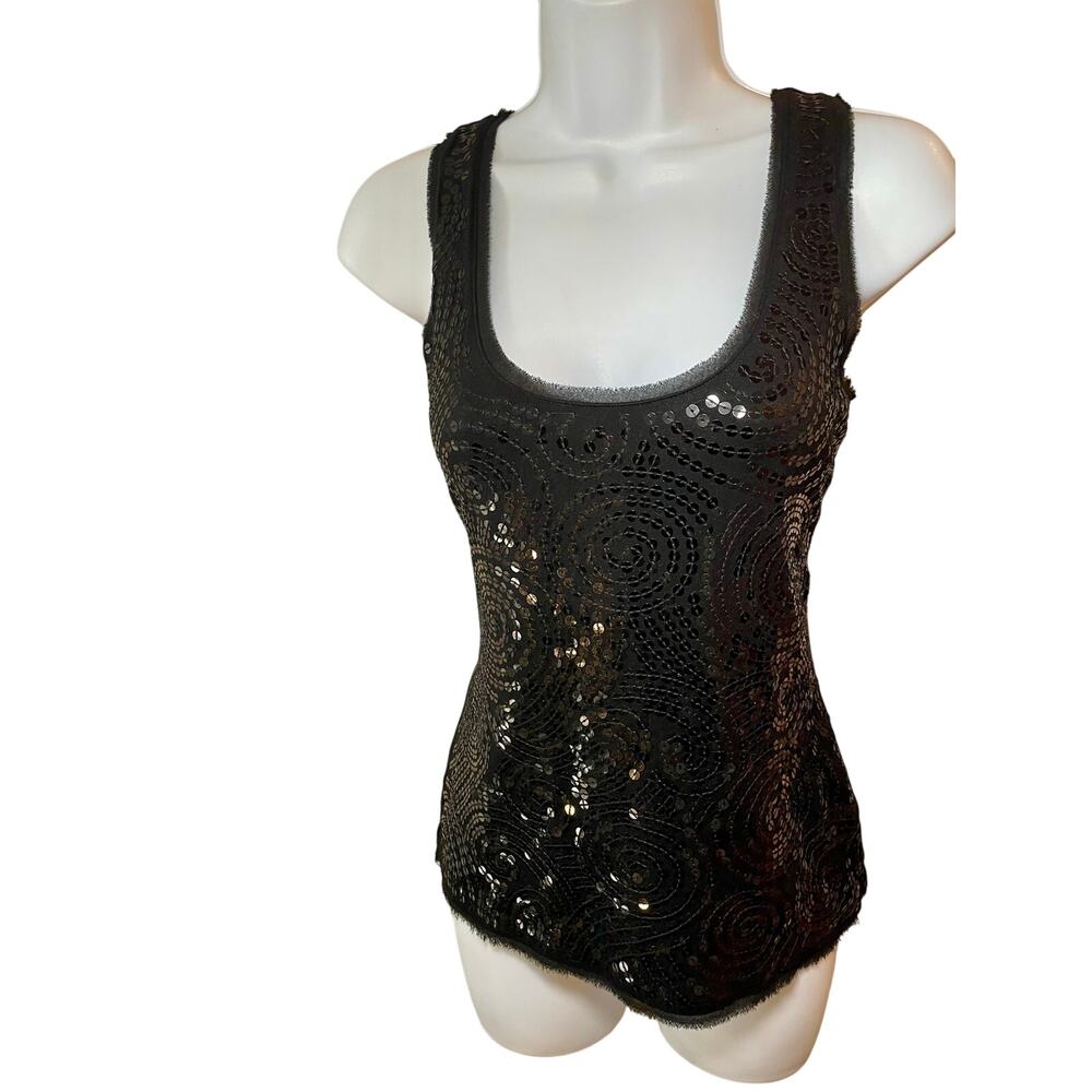 White House Black Market Sequin Sleeveless Scoop Neck Top Size S Black